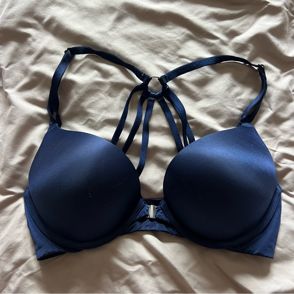 Victoria’s Secret Bombshell Racerback Strappy Navy Blue Push-Up Bra